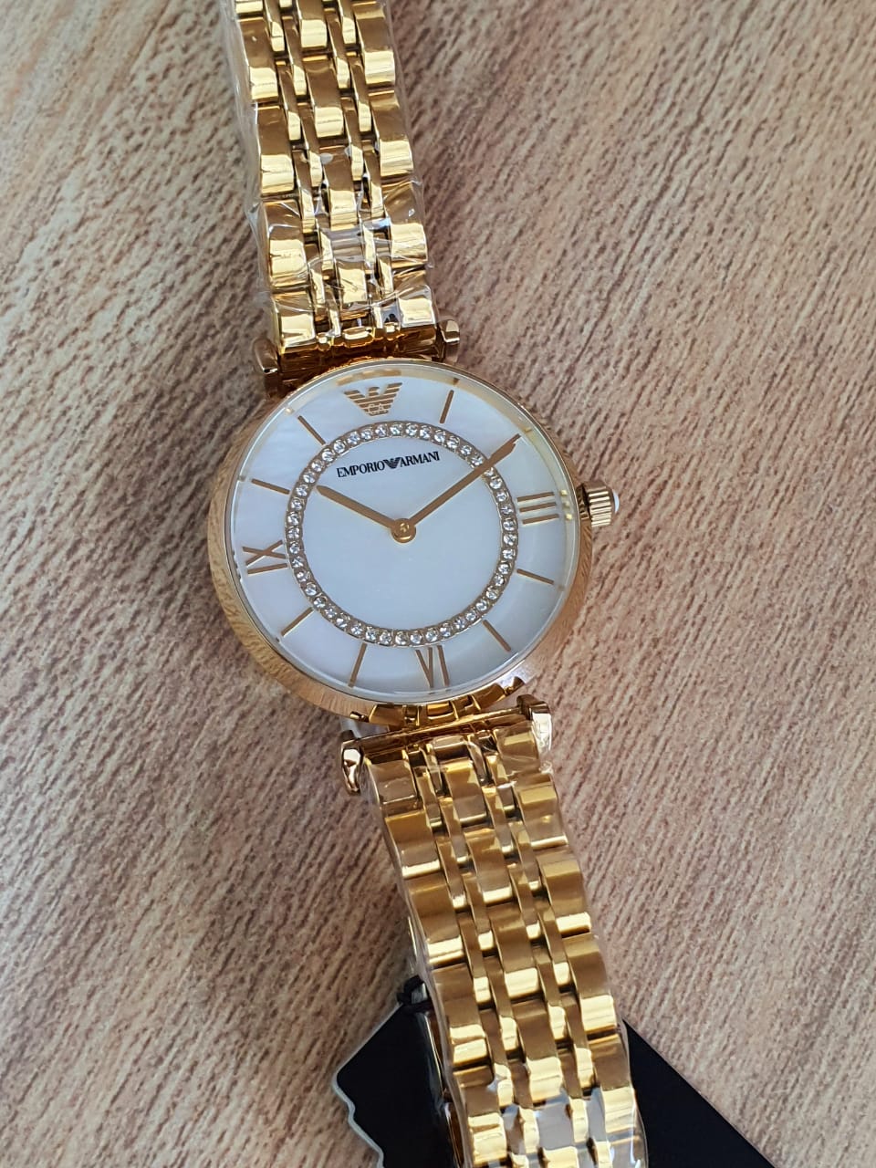 Emporio Armani Gianni T Bar White Mother of Pearl Dial Gold Steel Strap Watch For Women - AR1907