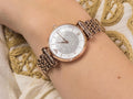 Emporio Armani Gianni T-Bar Crystal White Dial Rose Gold Steel Strap Watch For Women - AR11244