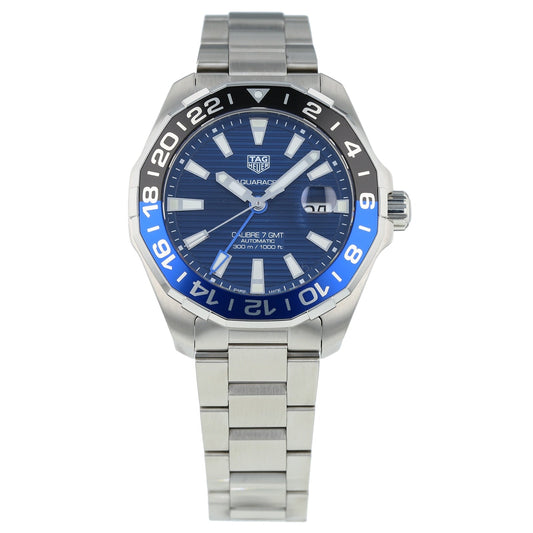Tag Heuer Aquaracer GMT Blue Dial Calibre 6 Automatic Blue Dial Silver Steel Strap Watch for Men - WAY201T.BA0927