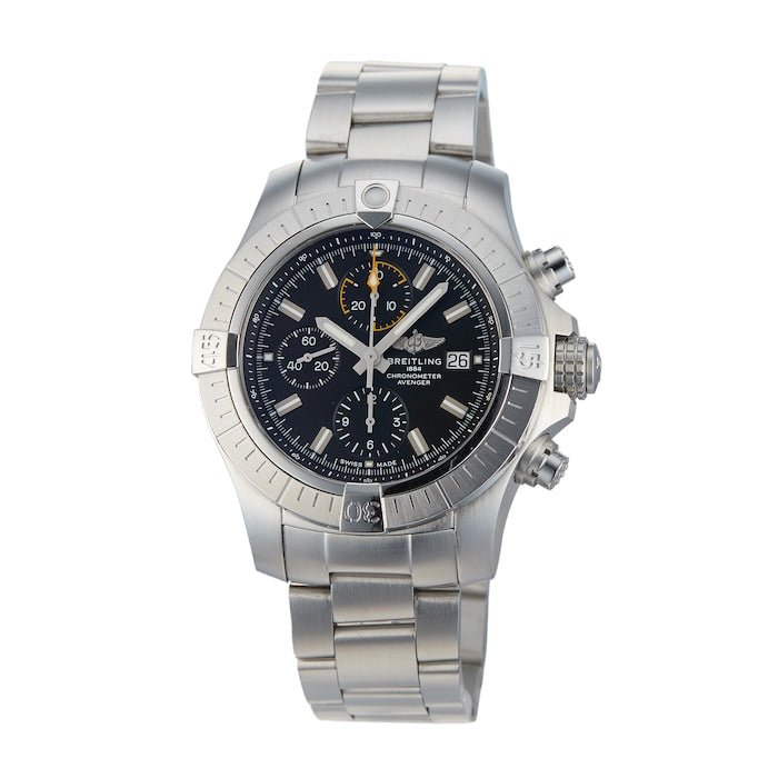Breitling Avenger Chronograph 45mm Black Dial Silver Steel Strap Watch for Men - A13317101B1A1