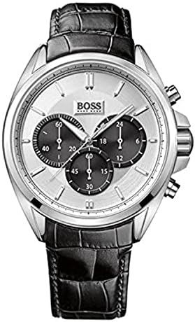 Hugo Boss Casual Chronograph Silver Dial Black Leather Strap Watch For Men - HB1512880