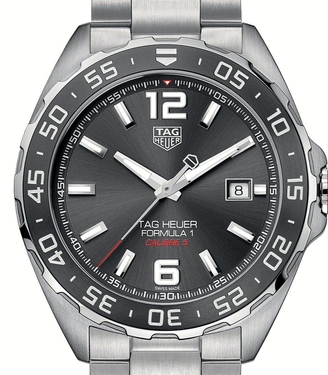 Tag Heuer Formula 1 Calibre 5 Chronograph Anthracite Dial Silver Steel Strap Watch for Men - WAZ2011.BA0842