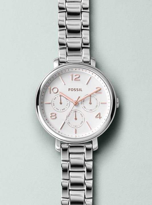 Fossil Jacqueline Multifunction White Dial Silver Steel Strap Watch for Women - ES3738