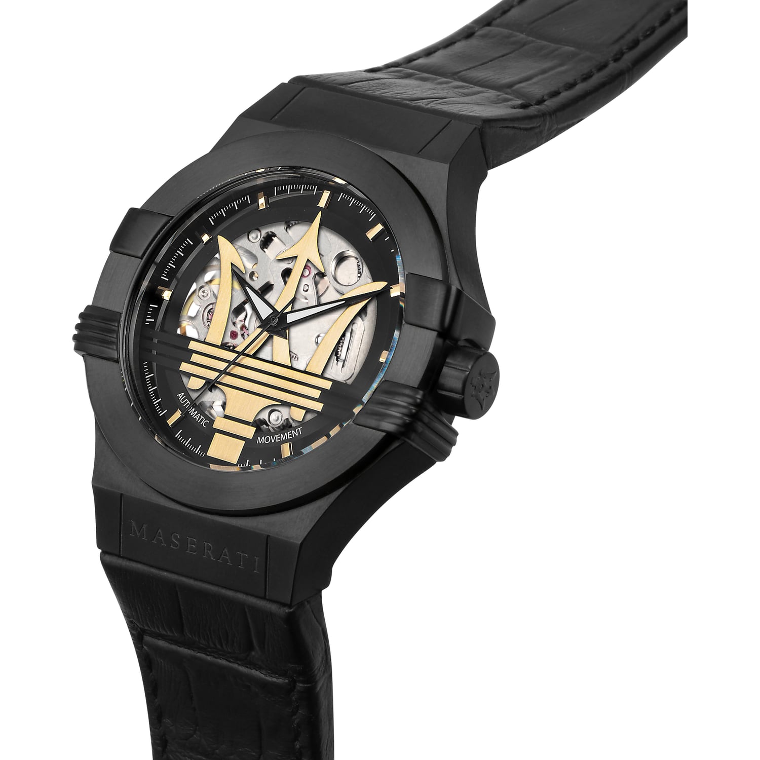 Maserati Potenza Skeleton Limited Edition Black Dial Black Leather Strap Watch For Men - R8821108027
