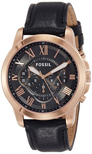 Fossil Grant Chronograph Black Dial Black Leather Strap Watch for Men - FS5085