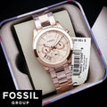 Fossil Boyfriend Multifunction Rose Gold Dial Rose Gold Steel Strap Watch for Women - ES3885