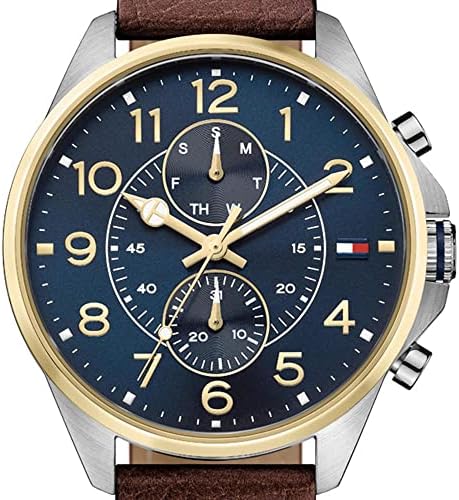 Tommy Hilfiger Dean Multifunctional Blue Dial Brown Leather Strap Watch for Men - 1791275