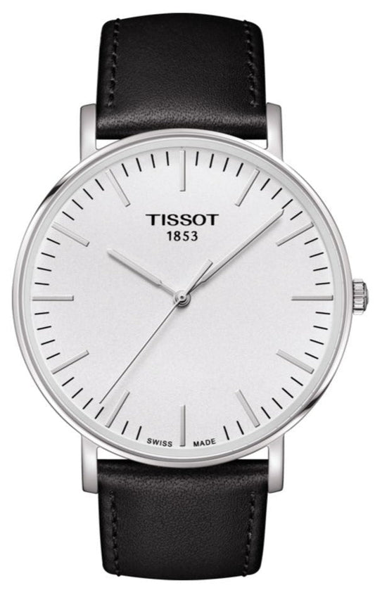 Tissot T Classic Everytime Large White Dial Black Leather Strap Watch For Men - T109.610.16.031.00