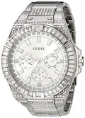 Guess Zeus Multifunction Diamonds Silver Dial Silver Steel Strap Watch for Men - GW0209G1
