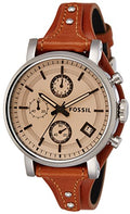 Fossil Original Boyfriend Sport Chronograph Beige Dial Brown Leather Strap Watch for Women - ES4046