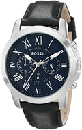 Fossil Grant Chronograph Blue Dial Black Leather Strap Watch for Men - FS4990