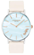 Coach Perry Blue Mother of Pearl Dial White Leather Strap Watch for Women - 14503270
