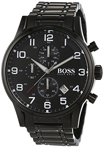 Hugo Boss Chronograph Black Dial Black Steel Strap Watch for Men - 1513180