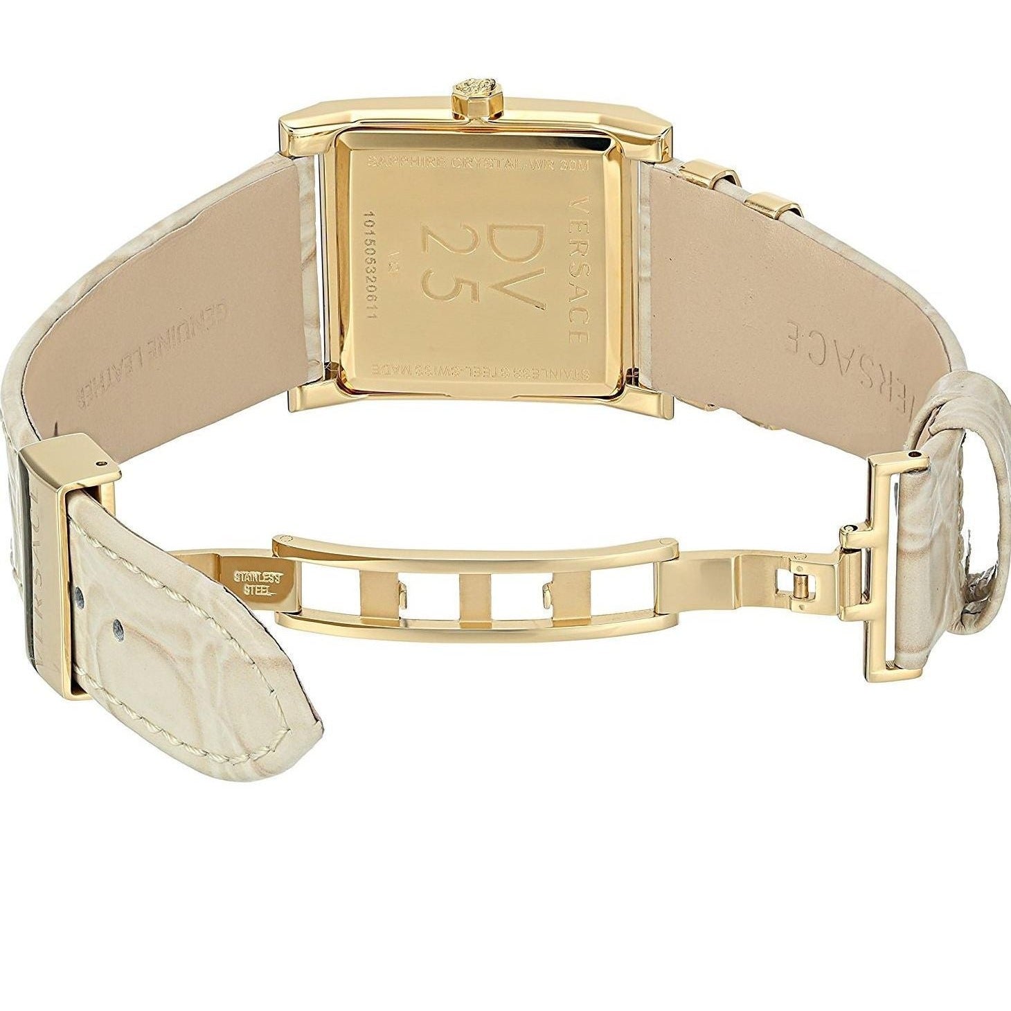 Versace DV-25 Gold Dial Off White Leather Strap Watch for Women - VQF030015