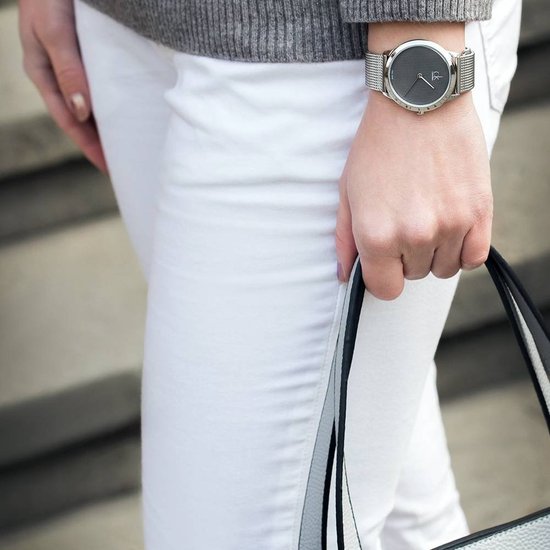 Calvin Klein Minimal Grey Dial Silver Mesh Bracelet Watch for Women - K3M2212X