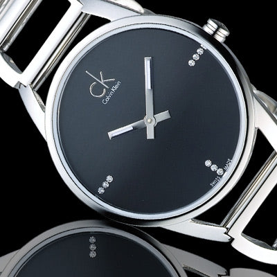 Calvin Klein Stately Black Dial Silver Steel Strap Watch for Women - K3G2312S