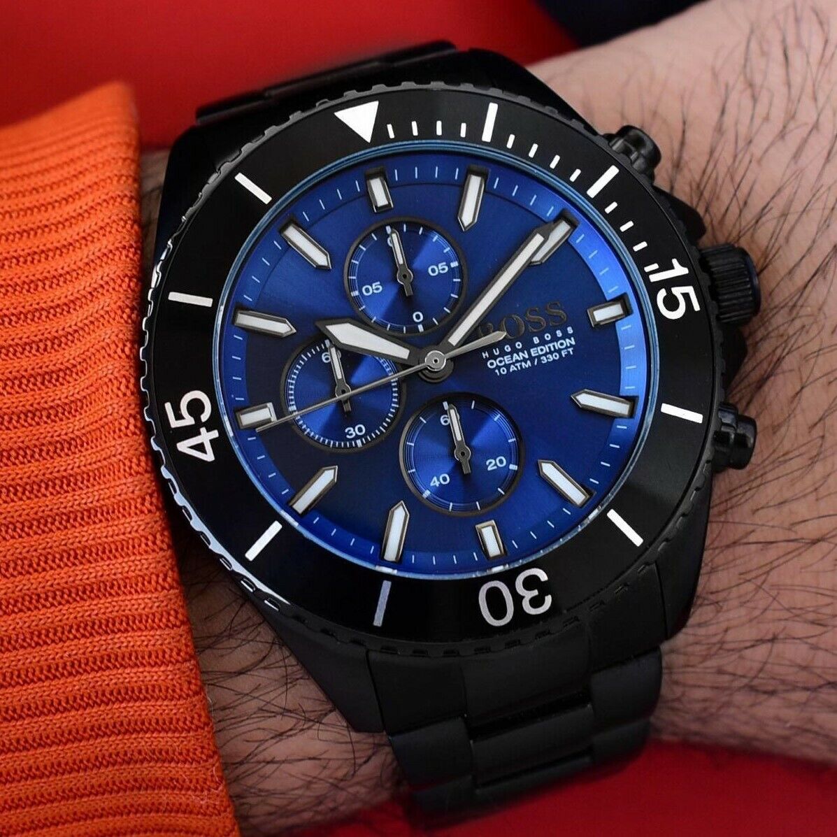 Hugo Boss Ocean Edition Blue Dial Black Steel Strap Watch for Men - 1513743