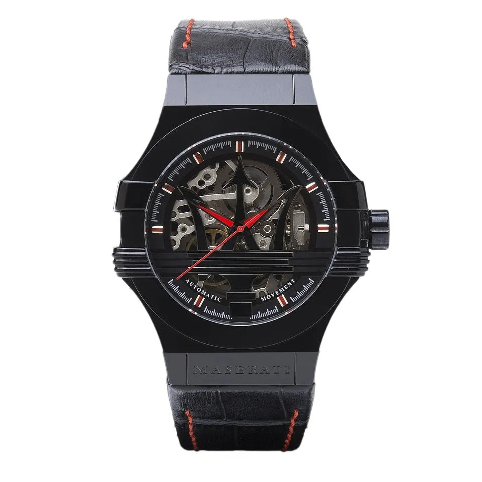 Maserati Potenza Automatic Black Dial Black Leather Strap Watch For Men - R8821108008