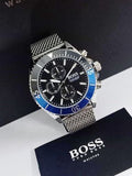 Hugo Boss Ocean Edition Black Dial Silver Mesh Strap Watch for Men - 1513742
