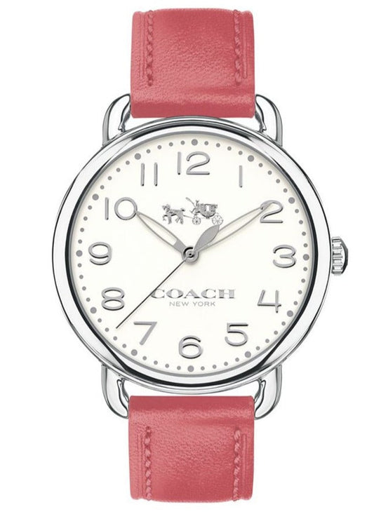 Coach Delancey White Dial Pink Leather Strap Watch for Women - 14502717