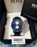Hugo Boss Jet Blue Dial Black Leather Strap Watch for Men - 1513283