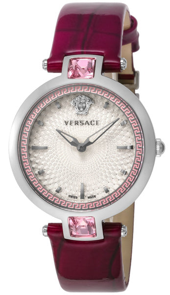 Versace Olympo Crystal Gleam White Dial Purple Leather Strap Watch for Women - VAN010016