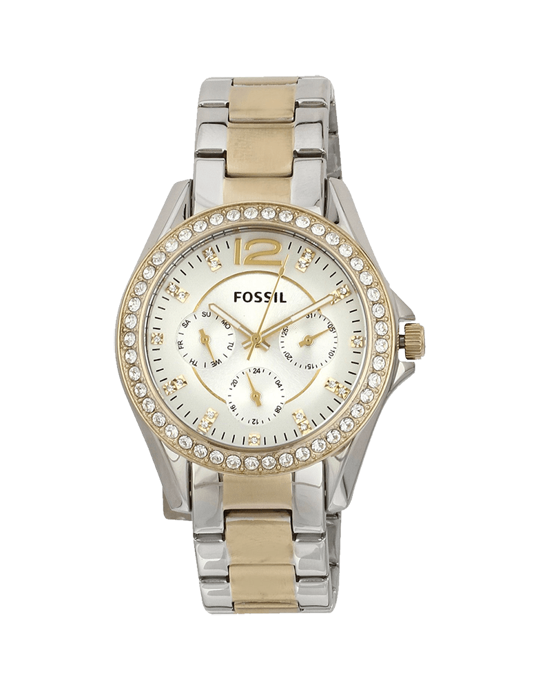 Fossil Riley White Dial Two Tone Steel Strap Watch for Women - ES3204