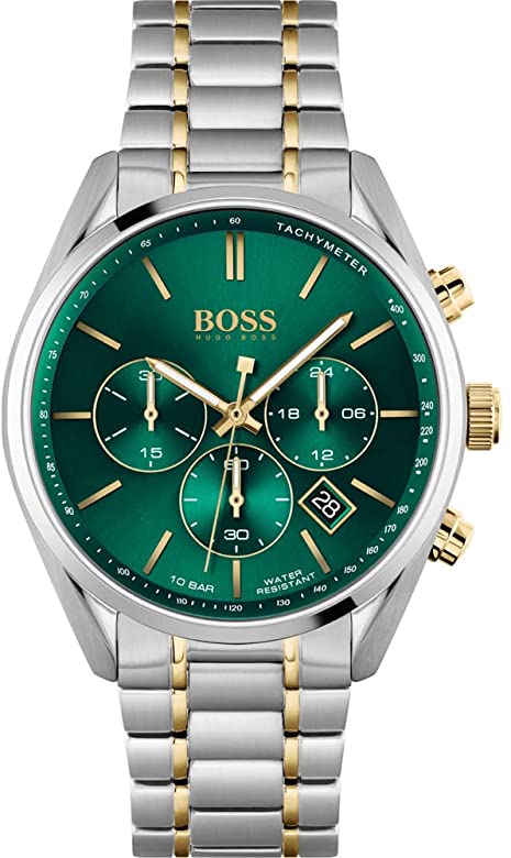 Hugo Boss Champion Green Dial Silver Steel Strap Watch for Men - 1513878