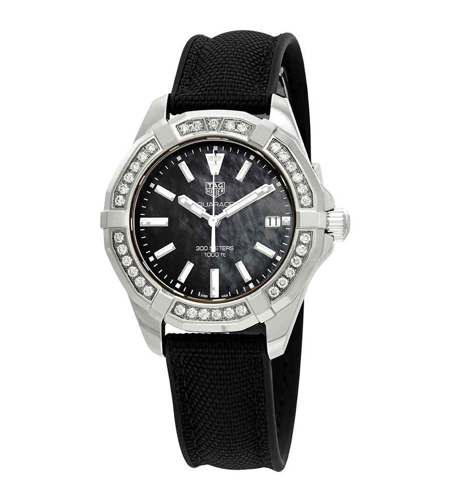 Tag Heuer Aquaracer Black Mother of Pearl Dial Black Textile Strap Watch for Women - WAY131P.FT6092