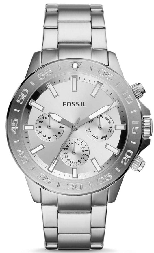 Fossil Bannon Multifunction Chronograph Silver Dial Silver Steel Strap Watch for Men - BQ2490