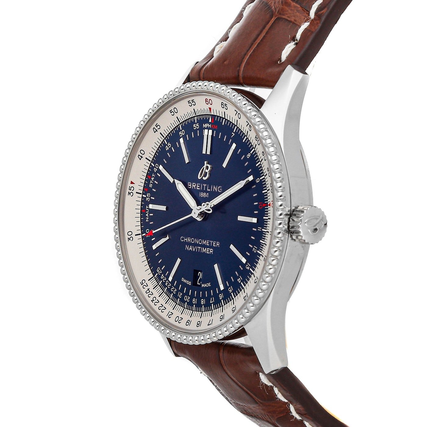 Breitling Navitimer 1 Automatic 41mm Blue Dial Brown Leather Strap Mens Watch - A17326211C1P1
