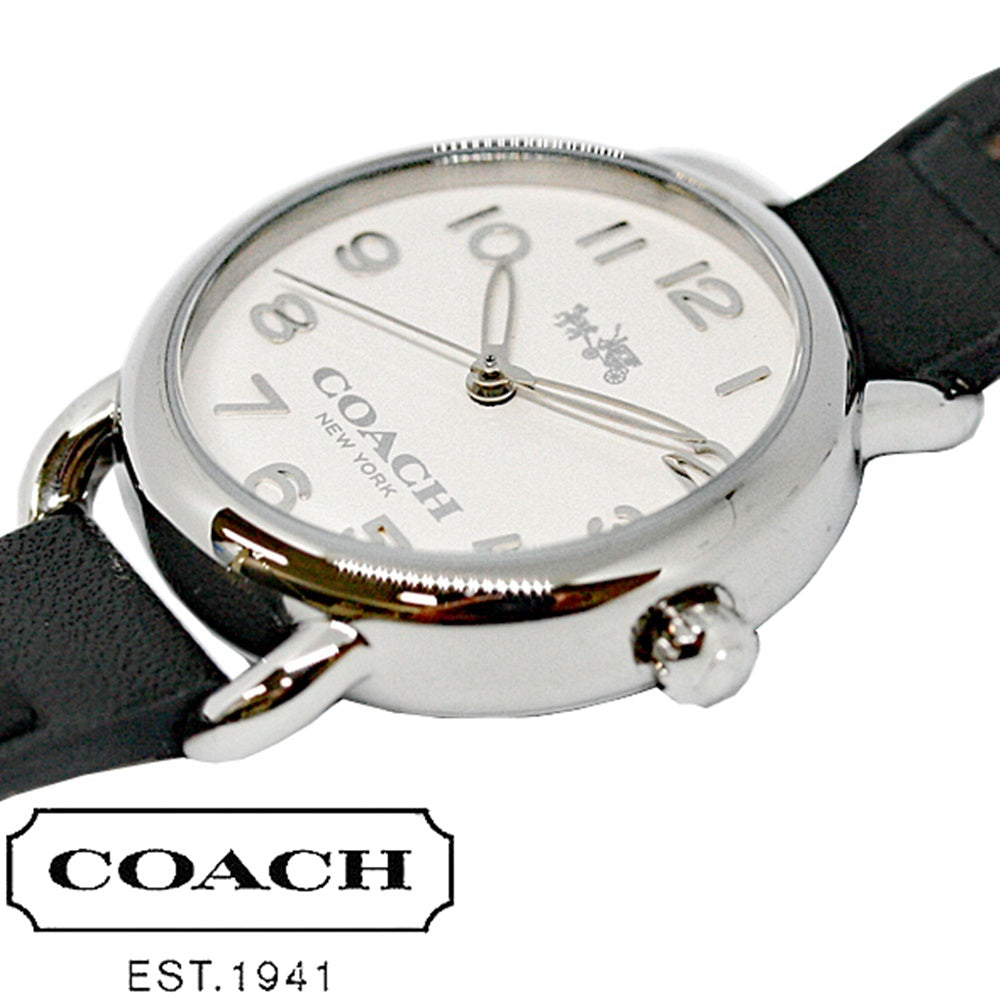 Coach Delancey White Dial Black Leather Strap Watch for Women - 14502714