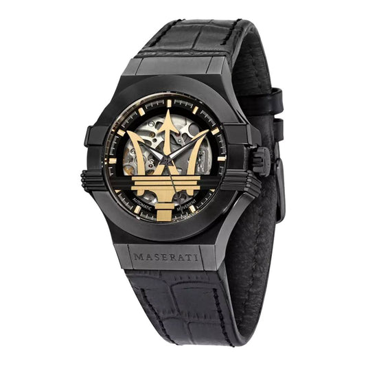 Maserati Potenza 42mm Automatic Black Dial Black Leather Strap Watch For Men - R8821108036