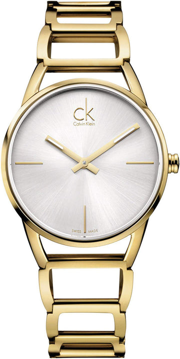 Calvin Klein Stately Silver Dial Gold Steel Strap Watch for Women - K3G23526