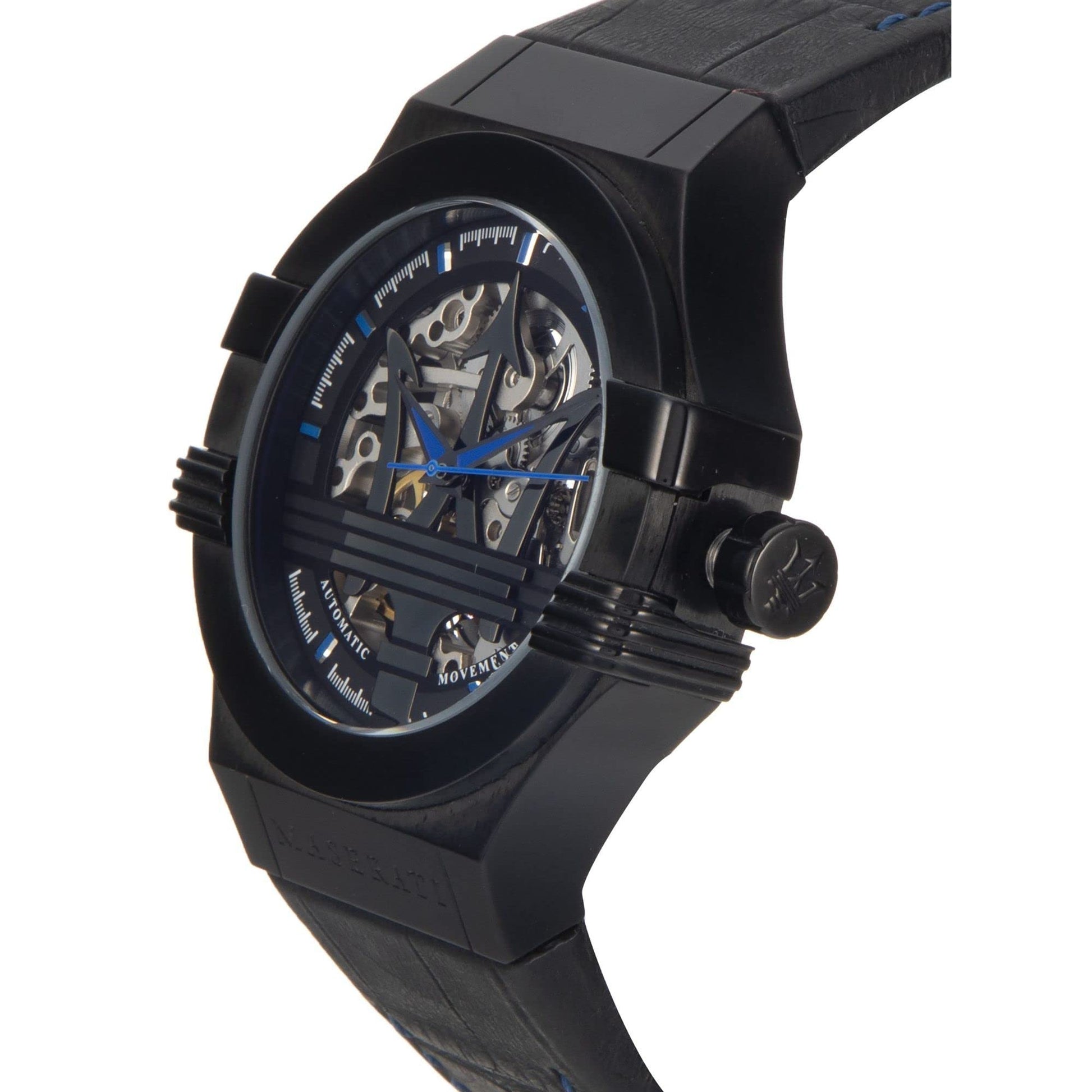Maserati Potenza Automatic Black Dial Black Leather Strap Watch For Men - R8821108009