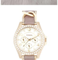 Fossil Riley Gold Dial Grey Leather Strap Watch for Women - ES3465