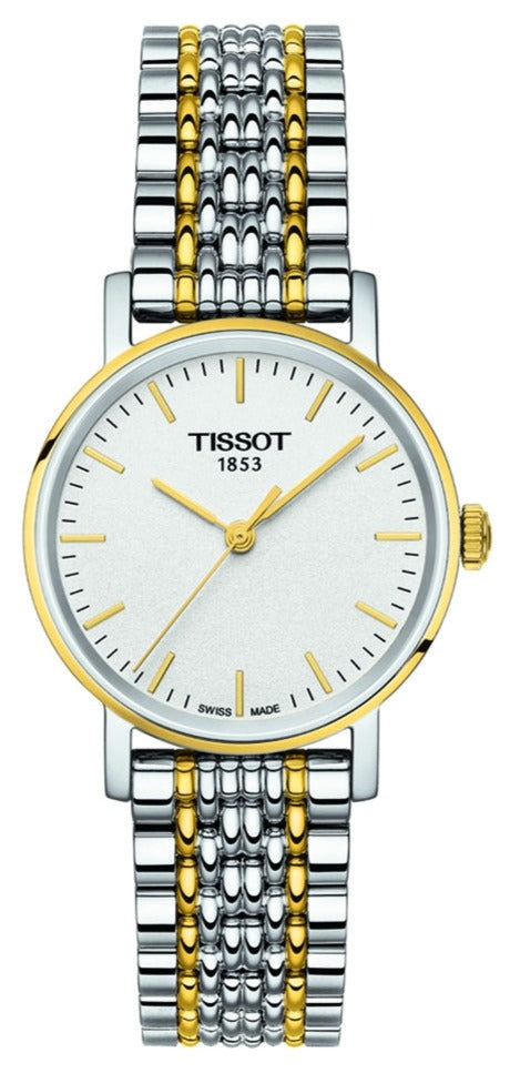 Tissot T Classic Everytime Small White Dial Two Tone Mesh Bracelet Watch For Women - T109.210.22.031.00