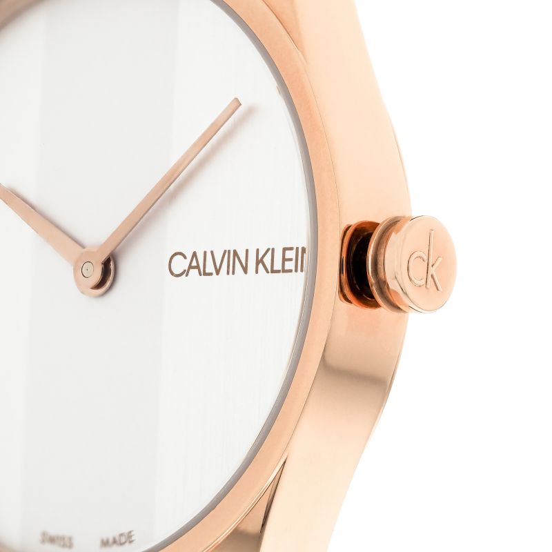 Calvin Klein Rebel White Grey Dial White Leather Strap Watch for Women - K8P236L6
