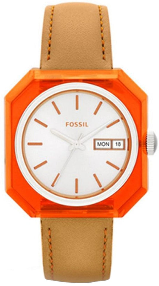 Fossil Candy White Dial Brown Leather Strap Watch for Women - ES3537