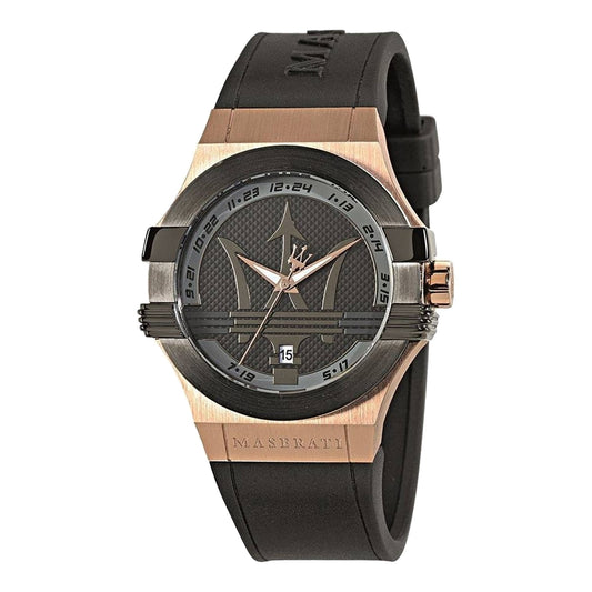 Maserati Potenza Black & Rose Gold Dial Black Rubber Strap Watch For Men - R8851108002
