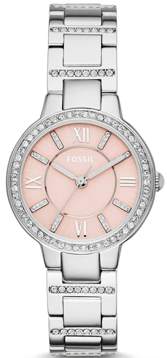Fossil Virginia Pink Dial Silver Steel Strap Watch for Women - ES3504