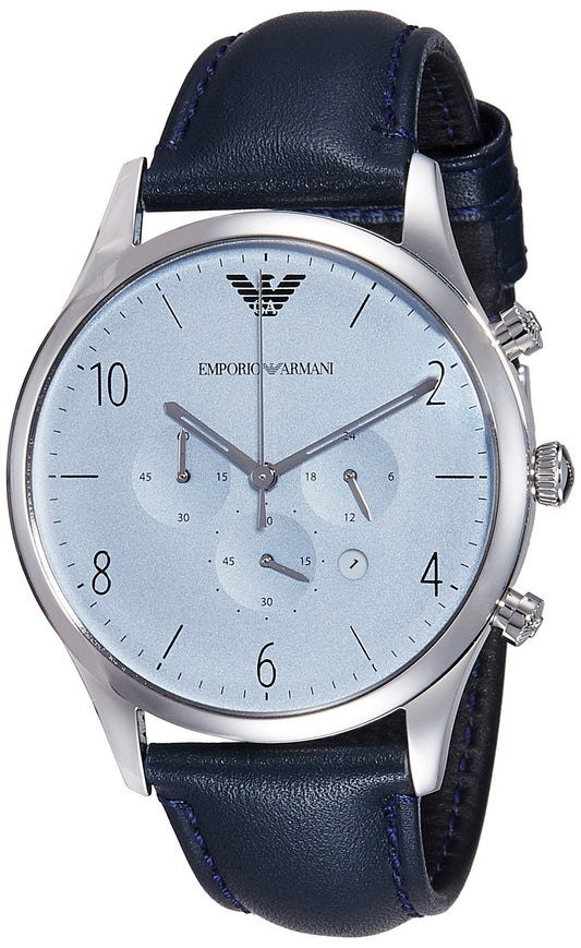 Emporio Armani Chronograph Blue Dial Blue Leather Strap Watch For Men - AR1889