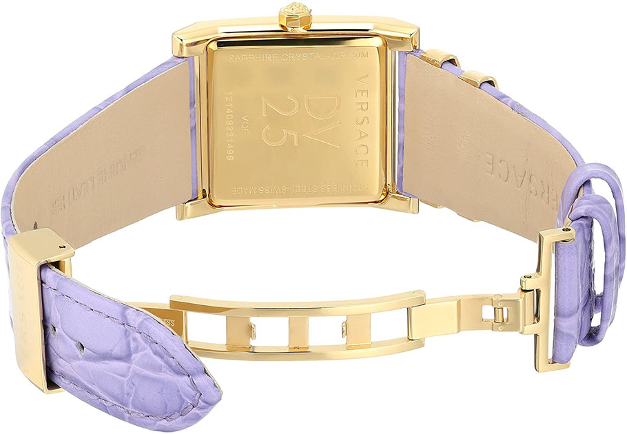 Versace Day Glam Chronograph Gold Dial Purple Leather Strap Watch for Women - VQF040015
