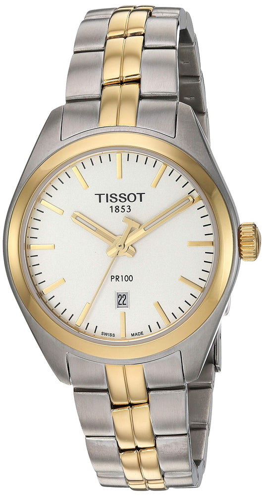 Tissot T Classic PR 100 Sport Chic White Dial Two Tone Steel Strap Watch For Women - T101.210.22.031.00