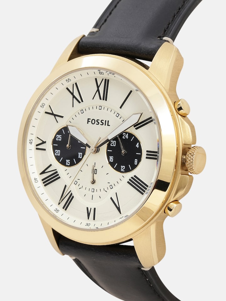 Fossil Grant Chronograph White Dial Black Leather Strap Watch for Men - FS5272