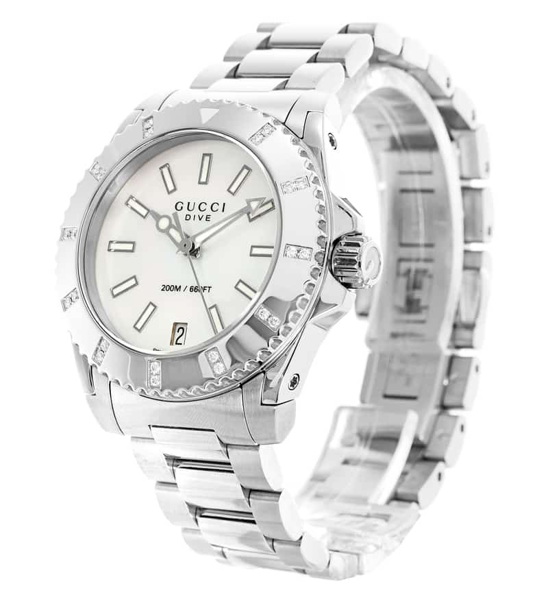 Gucci Dive Diamonds Mother of Pearl Dial Silver Steel Strap Watch For Women - YA136405