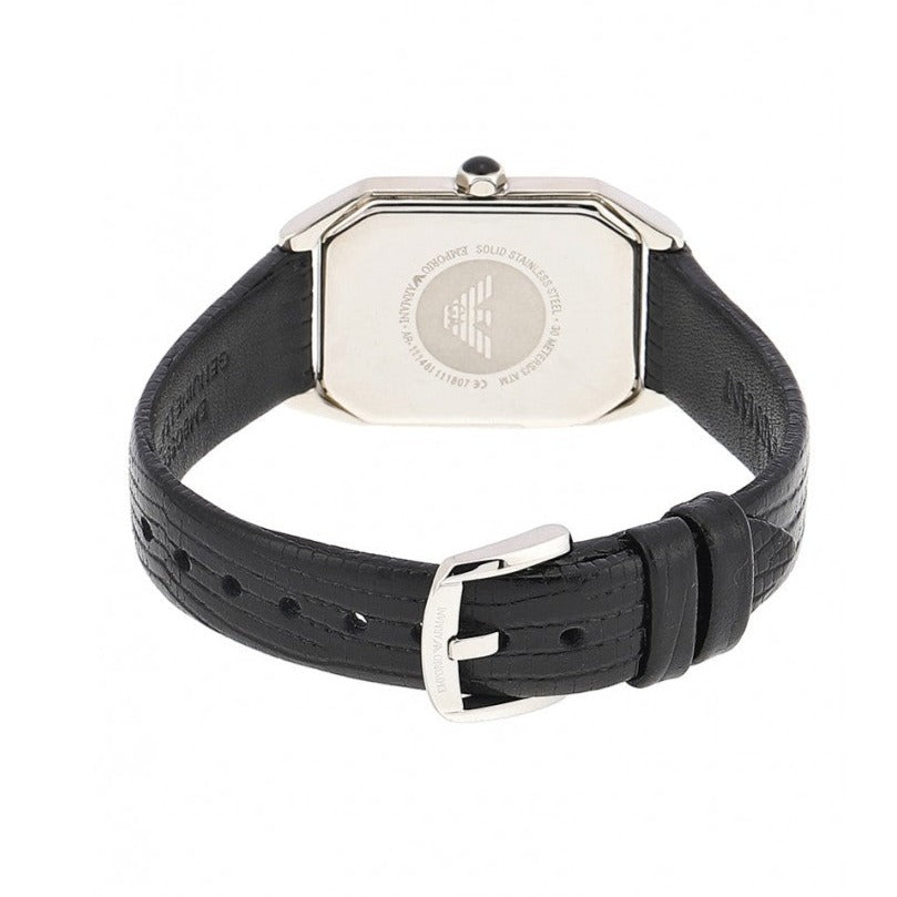 Emporio Armani Gioia Analog Mother of Pearl Dial Black Leather Strap Watch For Women - AR11148