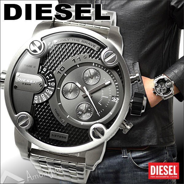 Diesel Little Daddy Chronograph Black Dial Silver Steel Strap Watch For Men - DZ7259