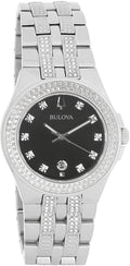 Bulova Crystal Collection Black Dial Silver Steel Strap Watch for Men - 96K102