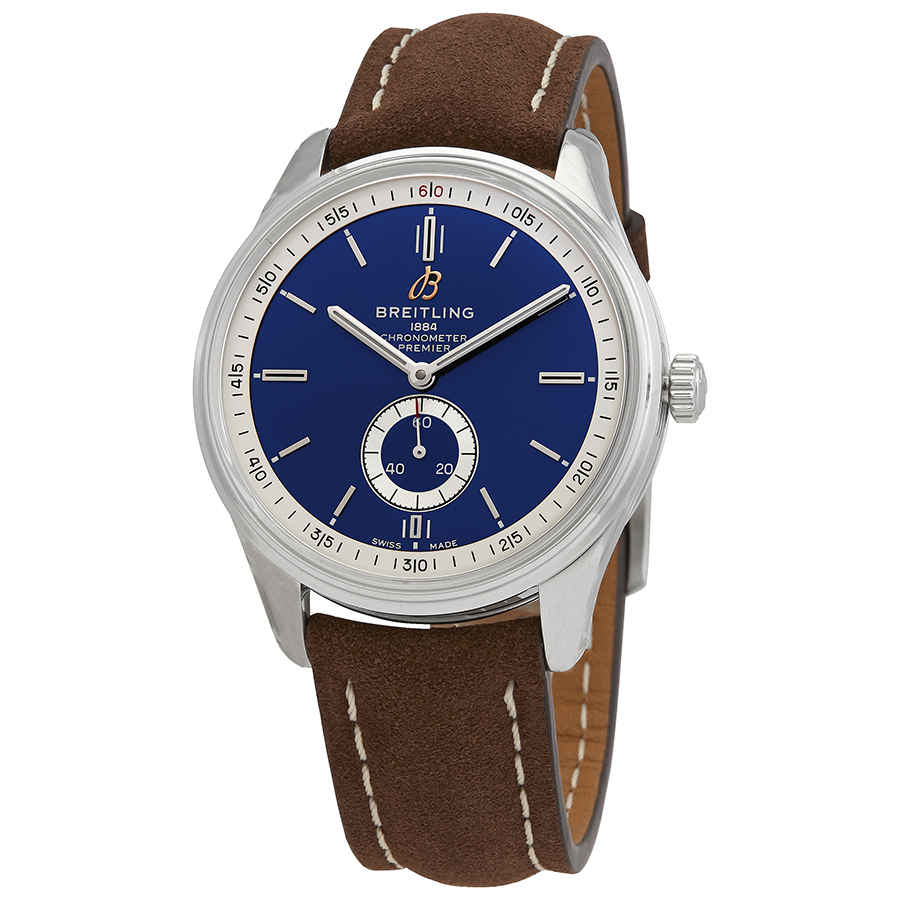 Breitling Premier Automatic 40mm Blue Dial Brown Strap Mens Watch - A37340351C1X2